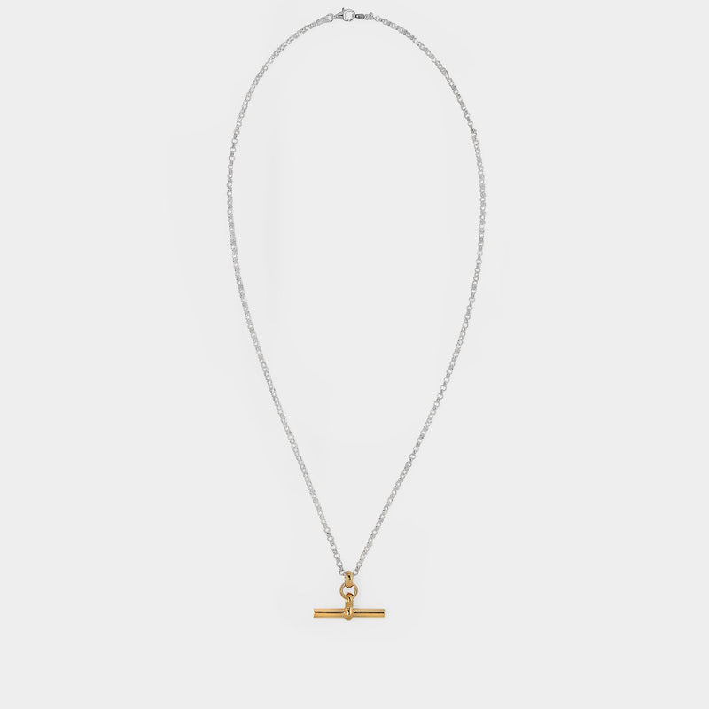 Gold T Bar On Silver Belcher Chain in Silver Plated Brass