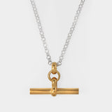 Gold T Bar On Silver Belcher Chain in Silver Plated Brass