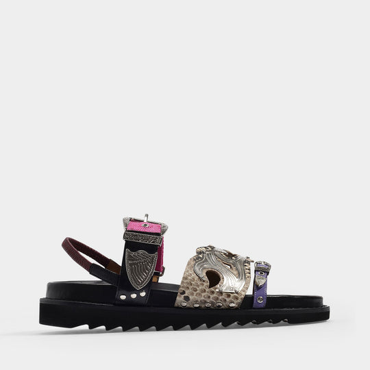 Toga Pulla 白百何同款多带裹踝凉鞋 金属系带蟒纹时尚平底拖鞋