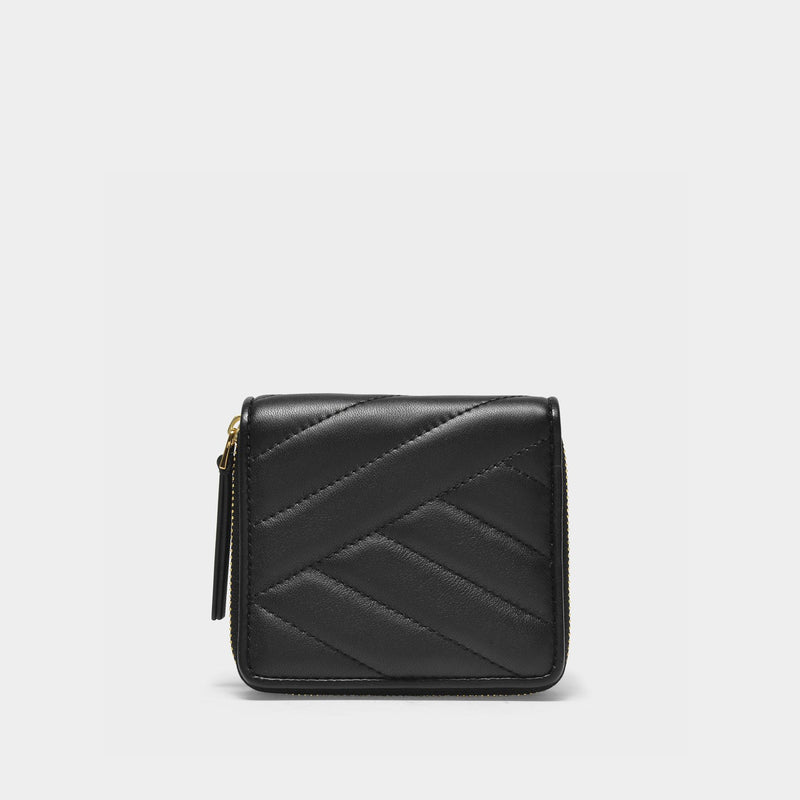 Kira Chevron Bi-Fold Wallet in Black Leather